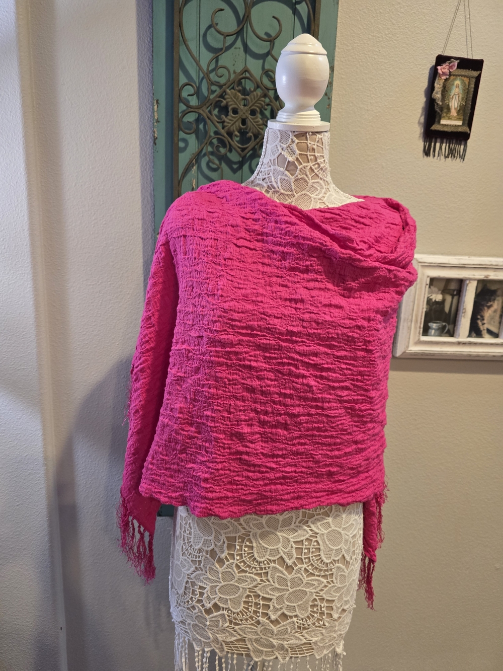 Nordstrom Bright Hot Pink Crinkled Wrap Scarf